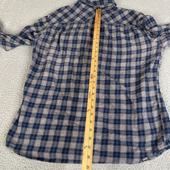 Vans Flannel Shirt Men XL Blue Gray Plaid Button Long Sleeve Pocket Surf Skate - Picture 9 of 12